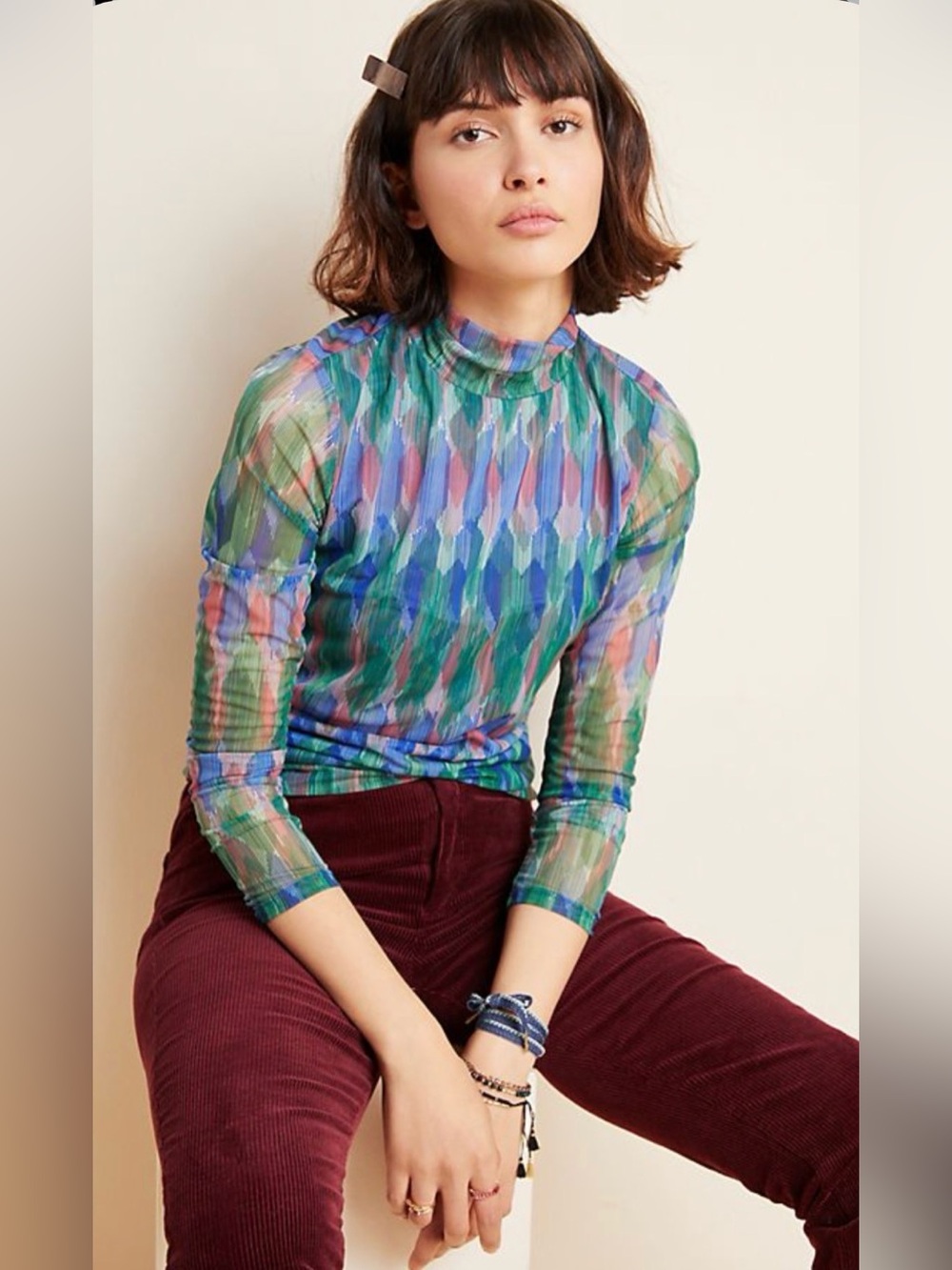 Anthropologie Sheer  
Mesh Turtleneck Medium Top